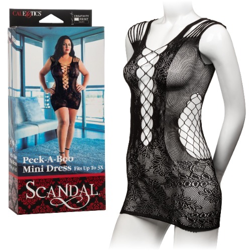 Scandal Plus Size Peek-a-Boo Mini Dress - Plus Size - Black