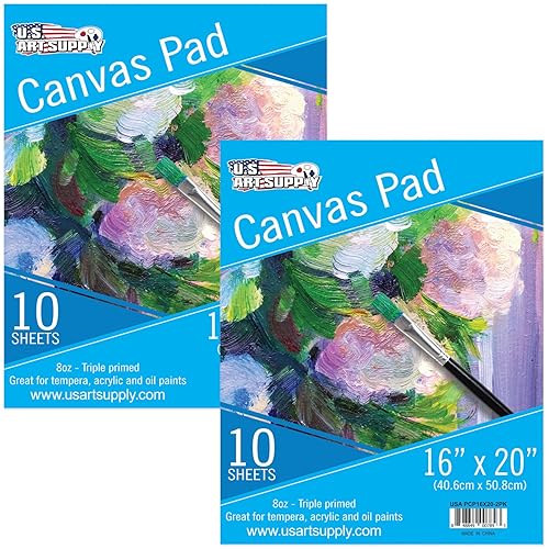 U.S. Art Supply 9" x 12" 10-Sheet 8-Ounce Triple Primed Canvas Paper Pad (Pack of 2 Pads) - 9-x-12-inch Inches
