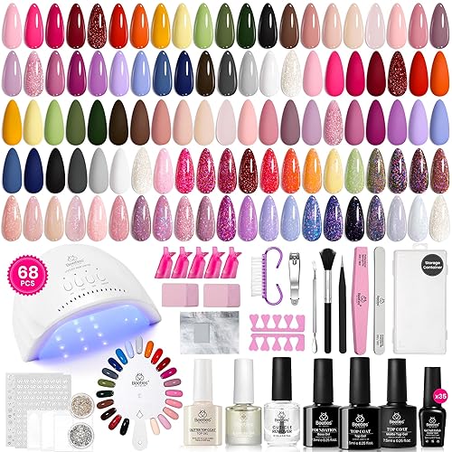 Beetles Gel Nail Polish Kit with U V Light 68PCS Glitter Red Classic Blue Gel Nail kit 35 Colors for Beginners with Everything Gel Manicure Tools Suitable Color Outfits, At Home Gel Polish All Seasons - 0-0 10 Color Outfits