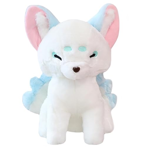 ELAINREN Lifelike Nine-Tailed Fox Stuffed Animals Toy Realistic White Fox Plush Toy Cute Kyuubi Kitsune Plushie Dolls Gifts for Kids/14.9''x11.8''x7.8'' - White Fox