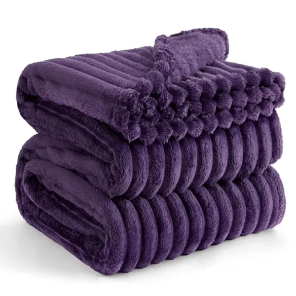 Bedsure Purple Fleece Blanket for Couch - Super Soft Cozy Queen Blankets for Women, Cute Small Blanket for Girls, 90x90 Inches - Purple - Queen (90" x 90")