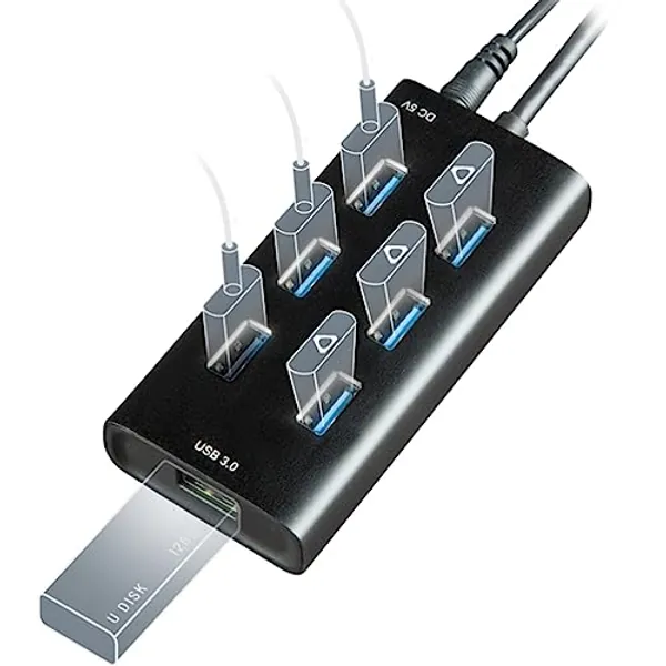 Rebuff Reality USB Hub 3.0, 7-Port Data USB Hub with One Smart Charging Port, 31.5inch Long Cable USB Extension for MacBook, Mac Pro/Mini, iMac, PC and Vive Tracker USB dongles