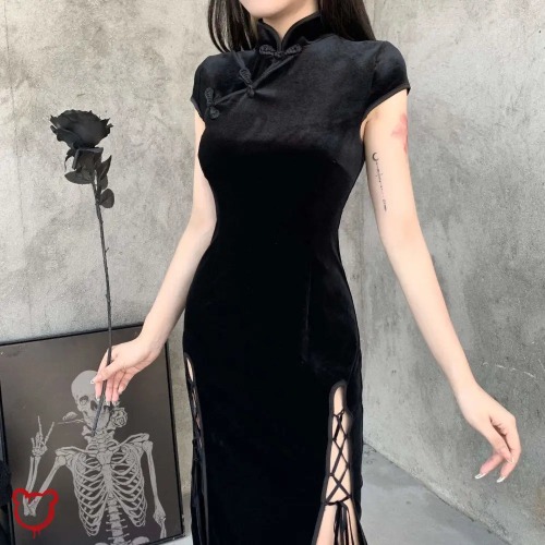 Chic Qipao Dress - Black / S