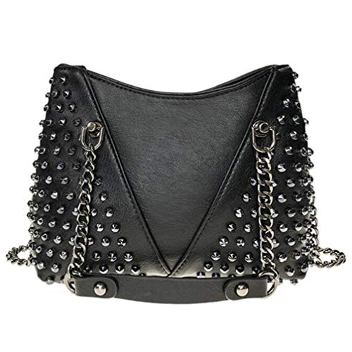 Luxshiny Leather Shoulder Bags With Studs Rivets Messenger Bag Top- handle Bag Rock Crossbody Bag Rivet Shoulder Bag Chain Bag Gothic Purse for Women