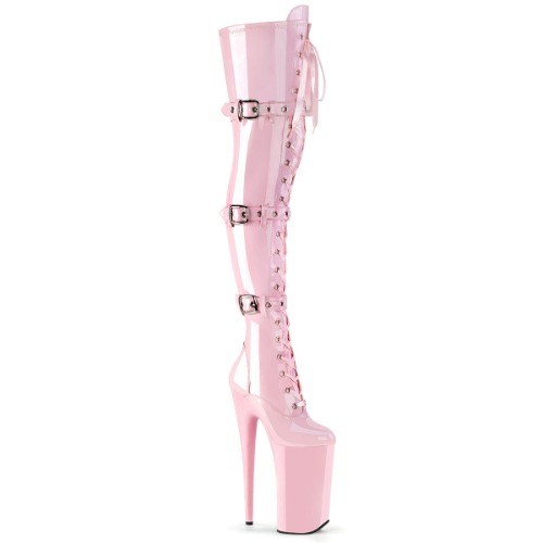 BEYOND-3028 Sexy 10" Heel Baby Pink Stripper Platforms High Heels Thigh High Boots | 7 uk (40 Europe - 10 Usa) / B. Pink Stretch Patent/B. Pink