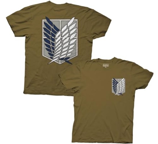 Ripple Junction Attack on Titan Men's Short Sleeve T-Shirt Front & Back Graphic Survey Corps Emblem Officially Licensed - XX-Large - Military Green