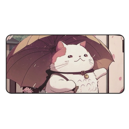 Anime Cat Large Computer Mouse Pad - 15.5" × 31"