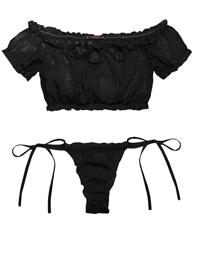 Avidlove Bra and Panty Set Ruffle Lingerie Set Mesh Babydoll Chemise - 3X-Large - Black