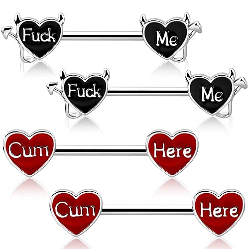 OUFER Devil Nipple Rings 4PCS 316L Letter Stainless Steel Nipplerings Barbells Nipple Piercing Jewelry for Women - Fuck Me