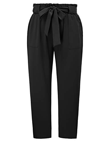Hanna Nikole Women's Plus Size Cropped Paper Bag Waist Self-tie Belted Pants with Pockets - 24 Plus - Black