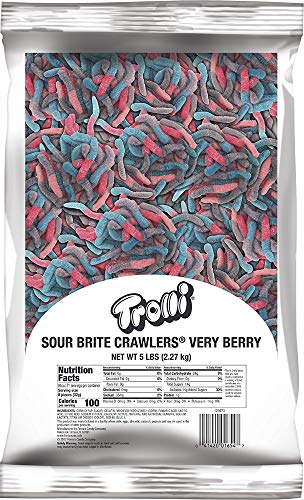 Trolli Sour Brite Crawlers, Very Berry, Sour Gummy Worm Candy, 5 Pound Bulk Bag - Very Berry - 5 Pound