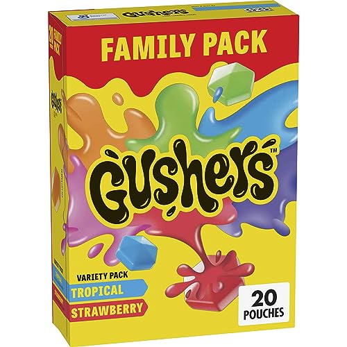 Gushers Fruit Flavored Snacks, Variety Pack, Strawberry and Tropical, Halloween Candy Alternative, 20 ct - Variety - 20 Count(Pack of 1)