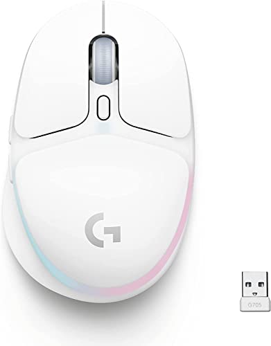 Logitech G705 Wireless Gaming Mouse, Customizable LIGHTSYNC RGB Lighting, Lightspeed, Bluetooth Connectivity, Lightweight, PC/Mac/Laptop - White Mist - G705 Mouse