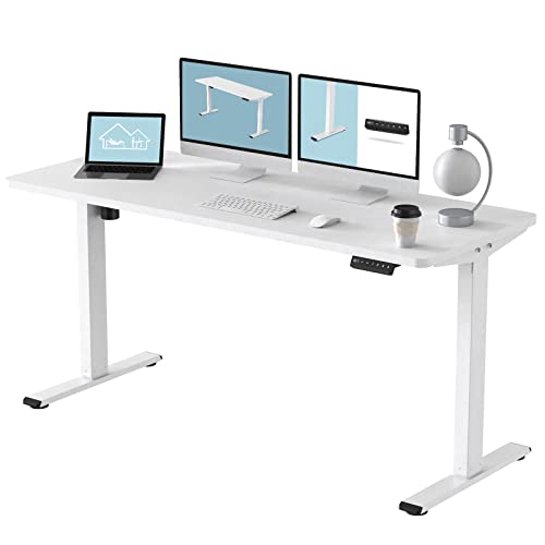 FLEXISPOT EN1 Large Electric Stand Up Desk 60 x 24 inch Whole-Piece Desktop Ergonomic Memory Controller Height Adjustable Standing Desk (White Frame + 60" White Desktop, 2 Packages) - 60x24" - White Top + White Frame