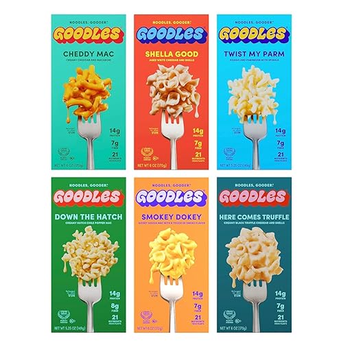 GOODLES Mac & Cheese Assortment 6-Pack, 5.25-6oz - 14g Protein, 7g Fiber with Prebiotics, 21 Plant-Based Nutrients and Made w/REAL Cheese! | Kosher | Clean Label Certified - 1 Count (Pack of 6)