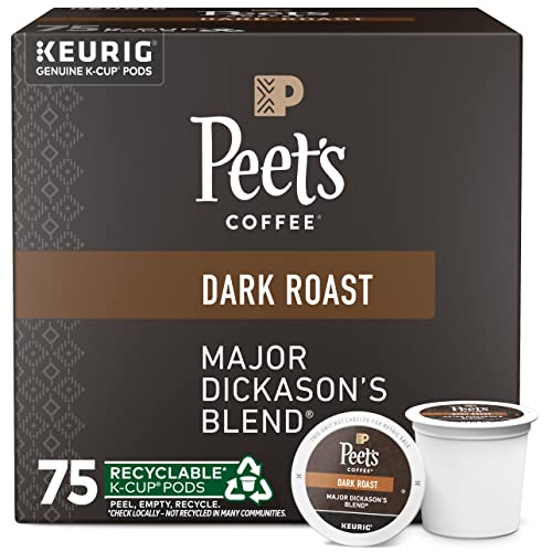 Peet's Coffee, Dark Roast K-Cup Pods for Keurig Brewers - Major Dickason's Blend 75 Count (1 Box of 75 K-Cup Pods) - Major Dickason's - 75 Count (Pack of 1)