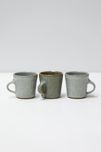 Trio of espresso cups, white & dark green crackle glaze — florian gadsby