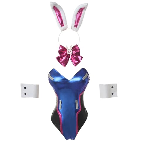 Nuoqi Bunny Dva Cosplay Costume Hana Song Dva Bunny Girl Bodysuit Bunny Suit Set - Blue - Medium