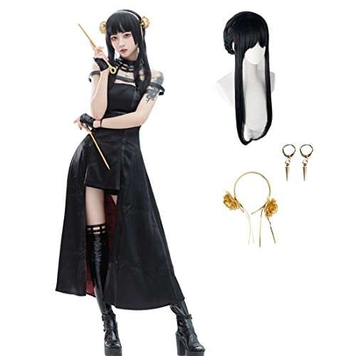 AKTOTO Thorn Princess Yor Forger Cosplay Gothic Dress Anya Forger Cosplay Anime Halloween Full Dress with Wig - Yor Forger 1 - Medium