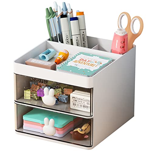 GGIANTGO Desk Organizer with Drawer, Multi-Functional Pencil Pen Card Holder Organizer for Desk, Office Supplies and Desk Accessories, Desktop Storage Boxe, Makeup Organizer for Office School Home