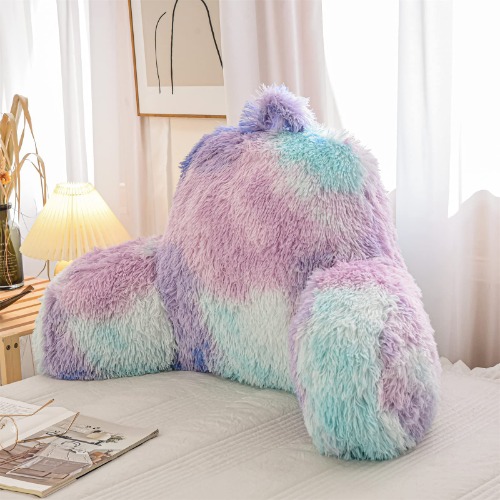 A Nice Night Faux Fur Reading Pillow Bed Wedge Large Adult Children Backrest with Arms Back Support for Sitting Up in Bed / Couch for Bedrest,BluePurple - Blue Standard