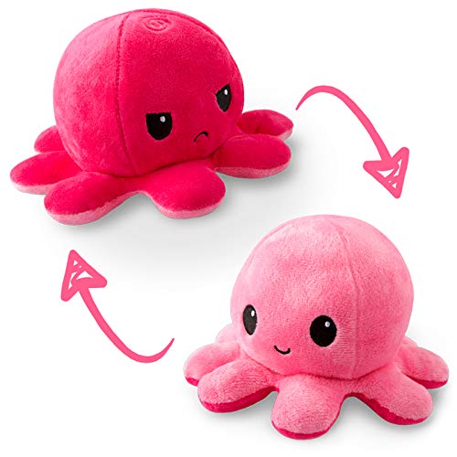TeeTurtle - The Original Reversible Octopus Plushie - Light Pink + Dark Pink - Cute Sensory Fidget Stuffed Animals That Show Your Mood 4 inch - Light Pink + Dark Pink