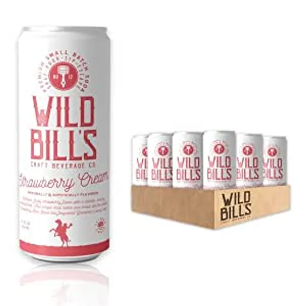 Wild Bill's - Strawberry Cream, Classic Soda Pop, Pure Cane Sugar, NO High Fructose Corn Syrup, Caffeine Free, Gluten Free, Vegan (12 oz, 12-Pack) - Strawberry Cream
