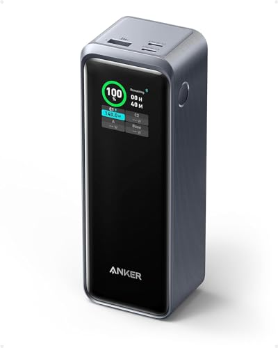 Anker Prime 27,650mAh Power Bank (250W), 3-Port Portable Charger, Smart App, Compatible with iPhone 15/14/13 Series, Samsung, Dell, AirPods, and More (Charging Base Not Included) - Black