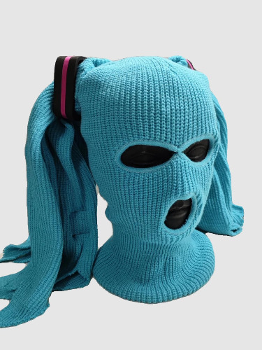 SvRite Hatsune Miku Kigurumi Knit Hat, Cap, Cosplay, Tool, MIKU Knit Cap, Twin Tail Hat, Mask, Cosplay, Disguise, Costume, Handmade, Cute, Event, Christmas, Halloween, Gift, Commemorative, Funny (miku)