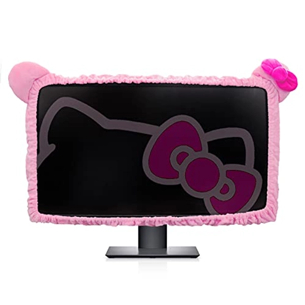 Kakurookie 27'' - 34'' Computer Monitor Protective Cover with Cat Ear Design, Cute Pink Monitor Dust Cover with Furry Design, Elastic Dustproof, Suitable for PC, Tablet, TV (27-34in, Pink)
