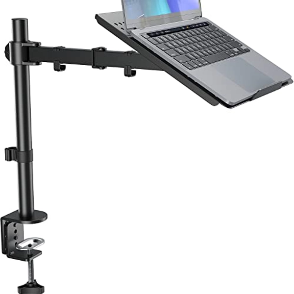 HUANUO Laptop Desk Mount, Single Laptop Mount with Tray for 1 Notebook up to 17 inch, Adjustable Laptop Stand Mount for Desk Holds up to 22 lbs, Clamp/Grommet Mounting