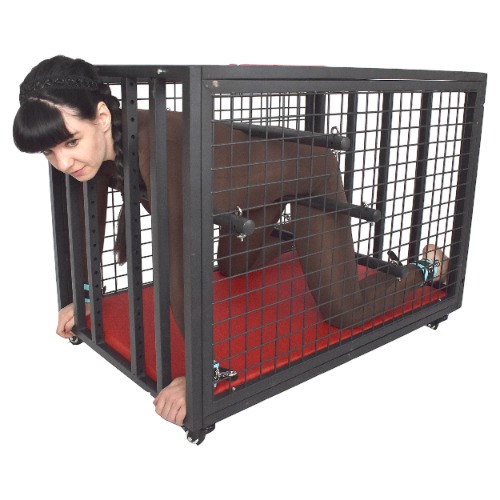 Edele BDSM-slavenkooi met boeien afsluitbaar - oprolbaar BDSM-bondagemeubel met handboeien + enkelboeien - seksmeubel om af te sluiten met bevestigingsstangen