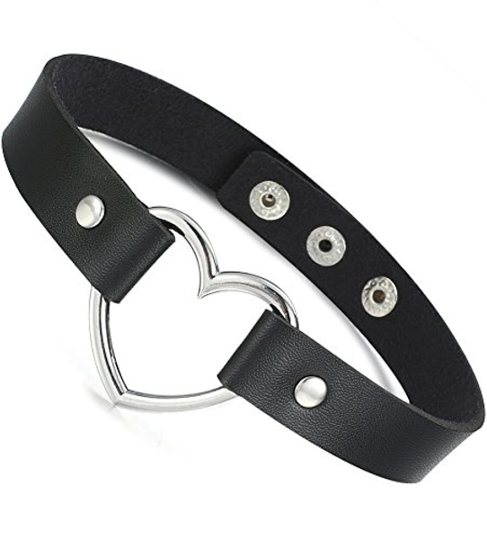 FIBO STEEL 1-4 Pcs Womens Leather Necklace Choker Necklace Heart Punk Goth Style Adjustable