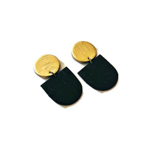 Gold & Black Fan Statement Earrings- "Emily" - Post Earrings / Gold/Black