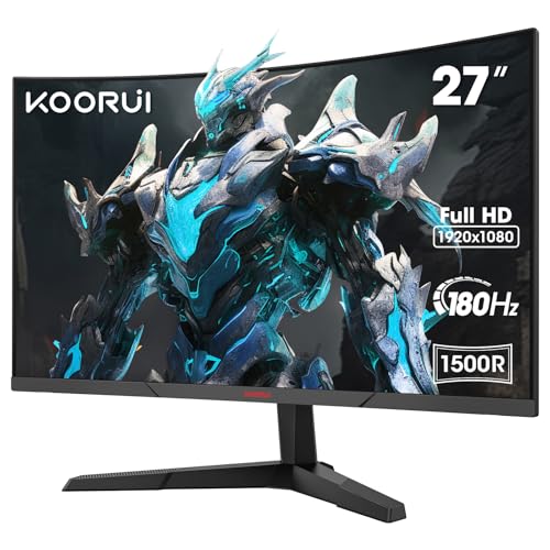 KOORUI 27'' Ecran PC Gaming Incurvé, 180Hz Moniteur PC Dalle VA, Résolution FHD (1080P) Lunette Ultra-Mince, Inclinaison réglable, Prend en Charge HDMI2.0/DP1.2 - 27 pouce/165hz/incurve - 27E6C
