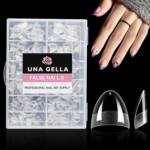 UNA GELLA Short Almond Gel X Nail Tips Half Cover 504PCS Extra Short Fake Nail Tips Almond Shape 12sizes Pre Etched Salon Quality Soft Acrylic Press On Gift For Home Nails Extension - A1-XS Almond Half