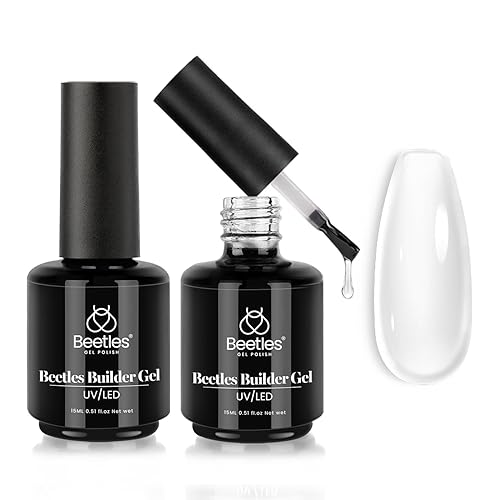 Beetles Builder Gel 7 in 1 Clear Builder Nail Gel Set, 2Pcs 15ml Building Nail Gel for Nail Apex and Extension Strengthener Hard Gel Brush in Bottle, Led Lamp Gel Rhinestone, Base Gel Needed - Clear Color*2 - 0.51 Fl Oz (Pack of 2)