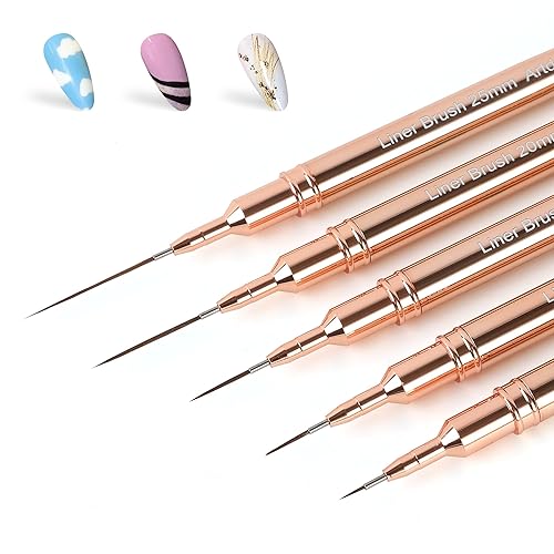 Artdone Nail Art Pens, Liner Brushes Set, 5PCS Copper Color Nail Tools For Long Lines, Thin Details, Fine Drawing, Liner Brush UV Gel Polish Painting Nail Design Sizes 5/8/12/20/25mm - Copper