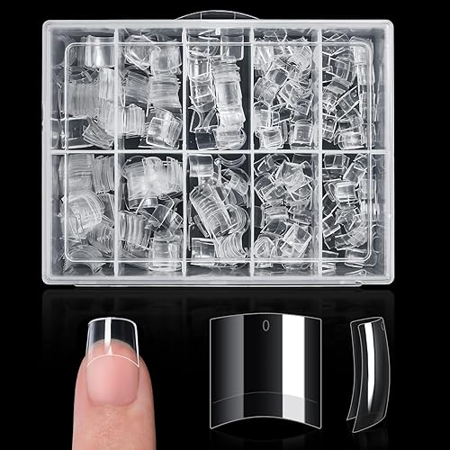 Buqikma 500PCS Short Nail Tips for Acrylic Nails - Clear False Short Artificial Tips for Manicure with Box（Pink Box with Tips） - Clear