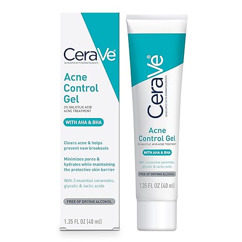CeraVe Acne Control Gel, 2% Salicylic Acid Acne Treatment With Glycolic Acid + Lactic Acids + Niacniamide, Acne Gel Helps Clear Acne Blemishes Without Over Drying, Alcohol Free & Oil Free, 1.35 Fl Oz - 1.35 Ounce (Pack of 1)