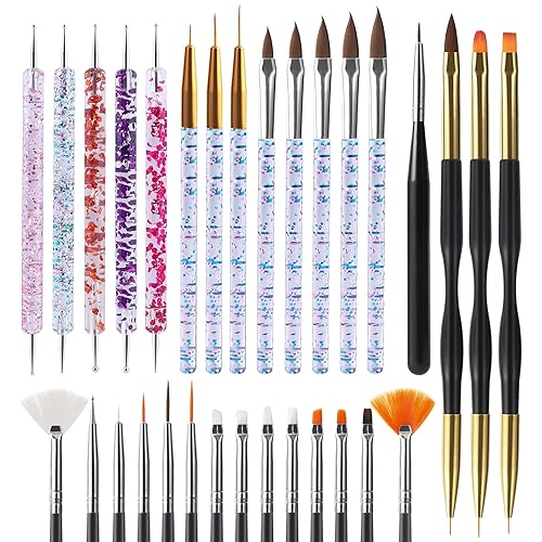 Artdone 31pcs Nail Art Brushes,Nail Art Tool Set,Nail Dotting Tools,Nail Dust Brush,Striping Nail Art Brushes for Long Lines,Nail Drawing Pen For Nail Design. - 31pcs