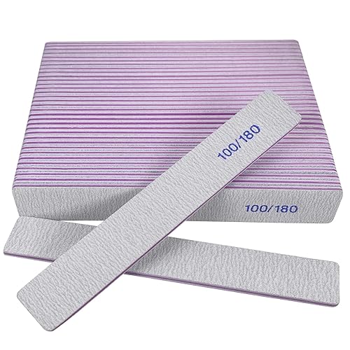Nail Files (24 Pack), 100/180 Grit Emery Boards Nail File for Natural Nails and Acrylic Nails, Double Sided Emory Boards limas para unas acrilicas Profesional Fingernail Filer Reusable Manicure Gray - 24 Pcs 100/180 Grit Square