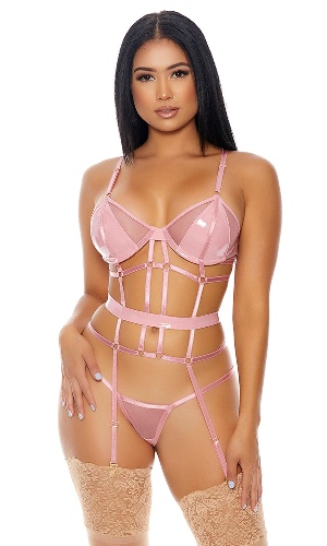 Double Strapped Bustier Set - XLarge / Pink