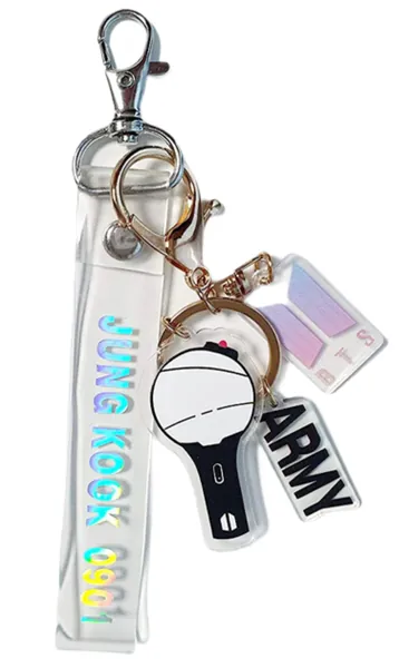 Kpop B-TS Keychain Set(2 PCS) Signature Merchandise Army Bomb Key Ring & Name Keychain Army Gift - Jk