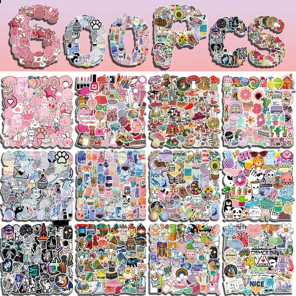 600 PCS Cute Stickers Pack，Arme Colorful Waterproof Stickers，Vinyl Art Stickers.Stickers for Water Bottles,Skateboards and Notebooks, Laptop Stickers for Teens Girls Kids Adults - 600 Pack Cute stickers