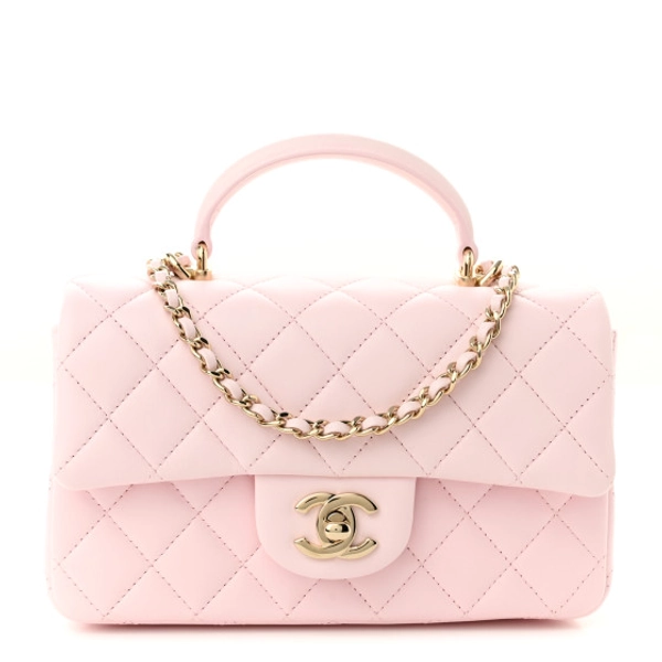 CHANEL Lambskin Quilted Mini Top Handle Rectangular Flap Light Pink | FASHIONPHILE