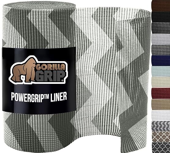 GORILLA GRIP powerGRIP Drawer Shelf and Cabinet Liner, Thick Strong Hold, Non-Adhesive Liners Protect Kitchen Cabinets and Cupboard, Bathroom Drawers, Easy Install, Breathable Mat, 12" x10' Gray White - 12" x 10' - Chevron: Gray/White