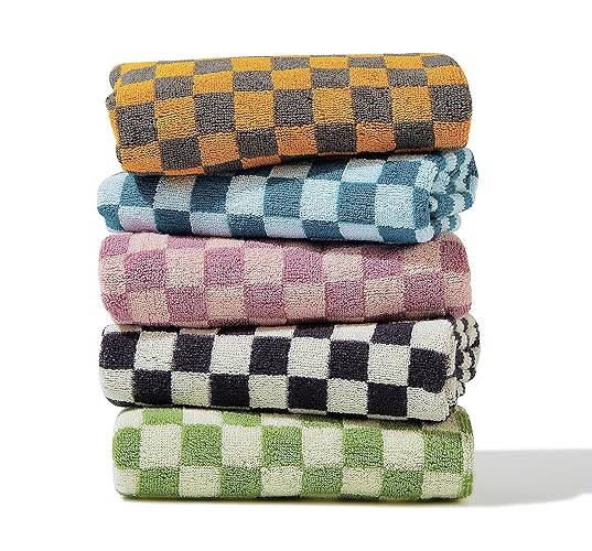 Madi-Cadi Hand Towels 5 Pack - Cotton Face Towels Soft, Absorbent, and Decorative Checkered Design for Bathroom, Kitchen, Gym, and Spa - 13 x 29 Inches for Any Occasion