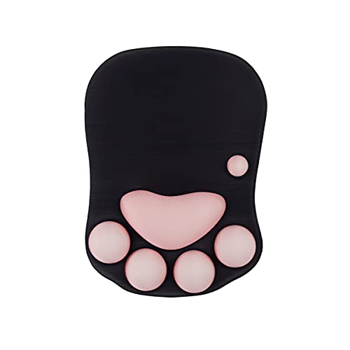 Cat Paw Mousepad Wrist Rest Support 3D Cute Soft Gel-Filled Mouse Wrist Pad, Ergonomic Game Small Mouse Mat with Lycra Comfort Surface and Non-Slip Base for Office Gift Black(10.7X7.7X1.1in) - Black