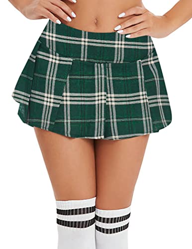 Avidlove Mini Pleated Skirts for Women Mini Plaid Skirt XS-XXL - Dark Green - X-Small